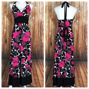 NWT Vanity M Mod Floral Halter Tie Neck Maxi Dress